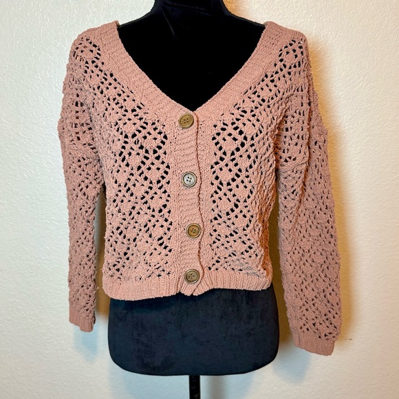 Artelier Nicole Miller Open-Knit Crochet Chenille Cropped Cardigan Sweater Small - Picture 12 of 12